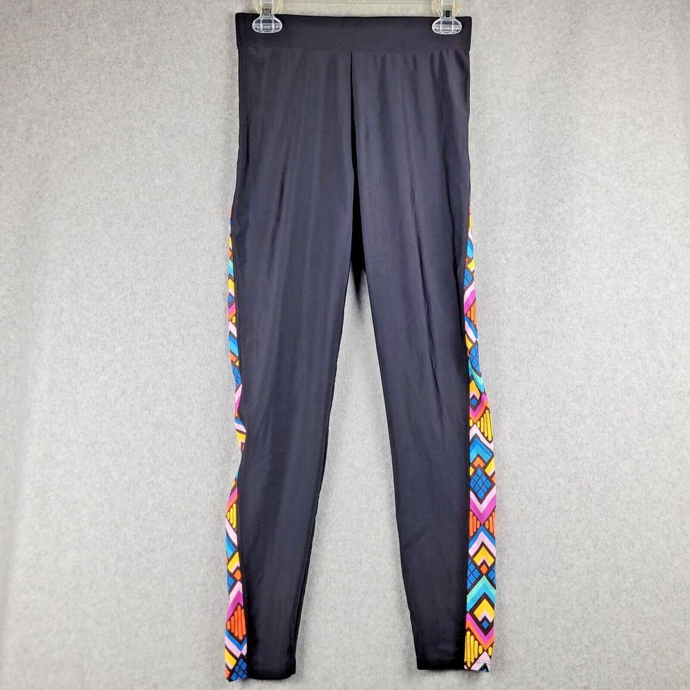 Zity Leggings Womens Small S Black Colorful‎ Sides Athleisure Gym Full length